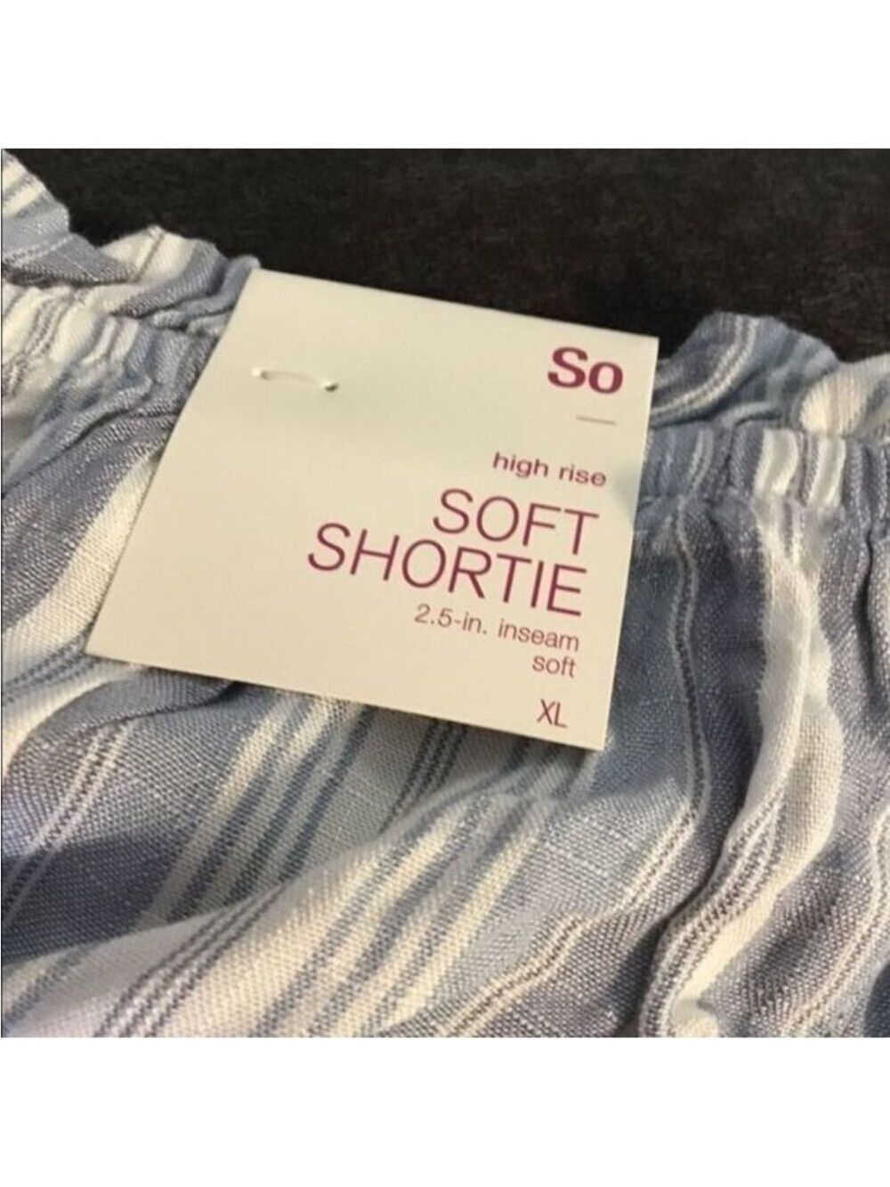 SO striped high rise shorty short Woman’s Juniors size XL blue and white - Picture 12 of 15